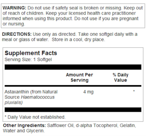 Solaray Astaxanthin (Астаксантин) 4 мг. 60 мягких капсул фото 3