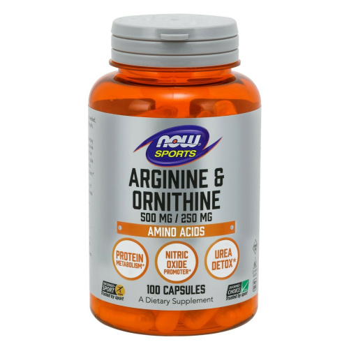 Now Foods Sports Arginine & Ornithine (Аргинин & Орнитин) 500/250 мг. 100 капсул