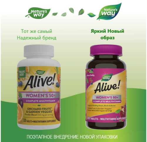 Alive! Women’s 50+ Complete Multivitamin (витамины для женщин старше 50 лет) 130 табл (Nature's Way) фото 2