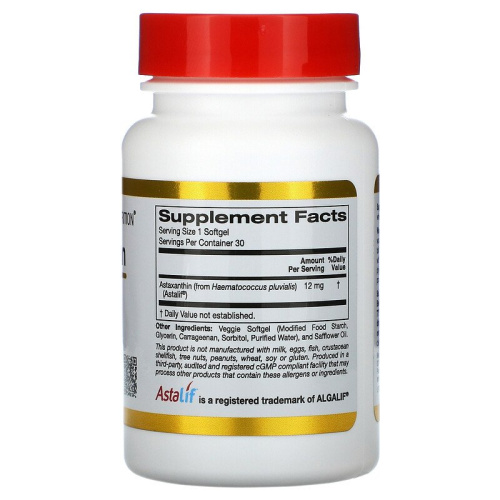 Astaxanthin 12 mg AstaLif (Астаксантин 12 мг) 30 вег мягких капсул (California Gold Nutrition) фото 3