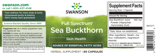 Sea Buckthorn 400 mg Full Spectrum (Облепиха 400 мг) 60 капсул (Swanson) фото 3