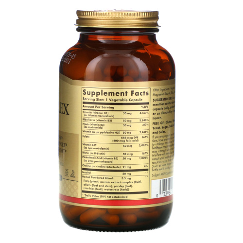 Solgar B-Complex «50» (Комплекс витаминов B-50) 100 растительных капсул фото 2