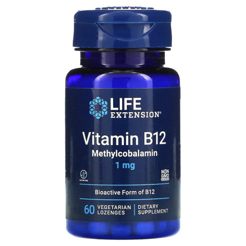 Life Extension Vitamin B12 Methylcobalamin (Витамин B12 Метилкобаламин) 1 мг. 60 вегетарианских пастилок