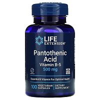 Life Extension Pantothenic Acid Vitamin B-5 (Пантотеновая кислота Витамин B-5) 500 мг. 100 растительных капсул