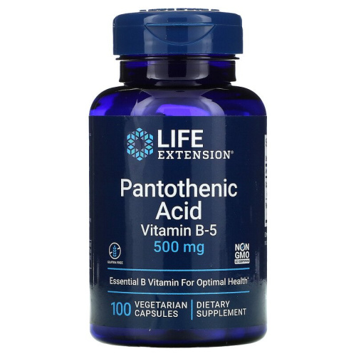 Life Extension Pantothenic Acid Vitamin B-5 (Пантотеновая кислота Витамин B-5) 500 мг. 100 растительных капсул