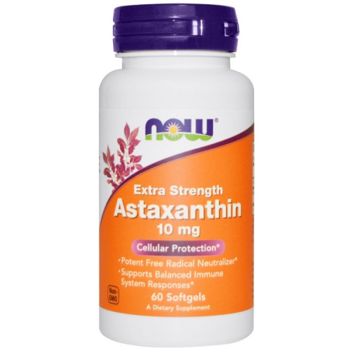 Now Foods Extra Strength Astaxanthin (Астаксантин) 10 мг. 60 мягких капсул 