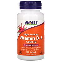Now Foods Vitamin D-3 High Potency (Витамин Д-3 высокоактивный) 1000 IU 180 мягких капсул