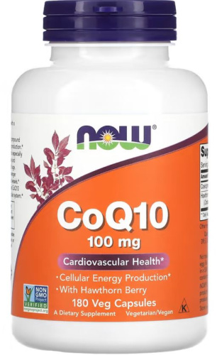 Now Foods CoQ10 with Hawthorn Berry (Коэнзим Q10 с ягодами боярышника) 100 мг. 180 растительных капсул