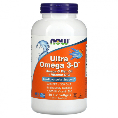 Now Foods Ultra Omega 3-D + Vitamin D3 600 EPA / 300 DHA 180 капсул из рыбьего желатина