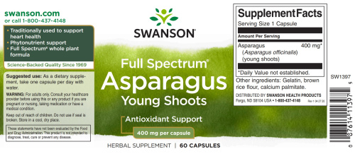 Asparagus Young Shoots 400 mg (Молодые побеги спаржи 400 мг) 60 капсул (Swanson) фото 3