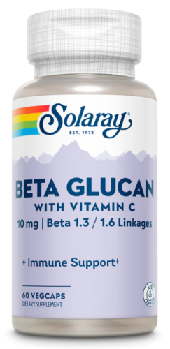 Beta Glucans 10 mg beta 1.3/1.6 Linkages with Vitamin C (Бета глюканы с вит С) 60 вег капс (Solaray)