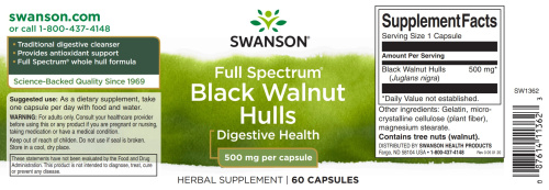 Black Walnut Hulls 500 mg (Скорлупа черного ореха 500 мг) 60 капсул (Swanson) фото 3