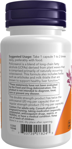Now Foods Double Strength Policosanol from Sugar Cane (Поликозанол двойной силы из сахарного тростника) 20 мг. 90 растительных капсул фото 3
