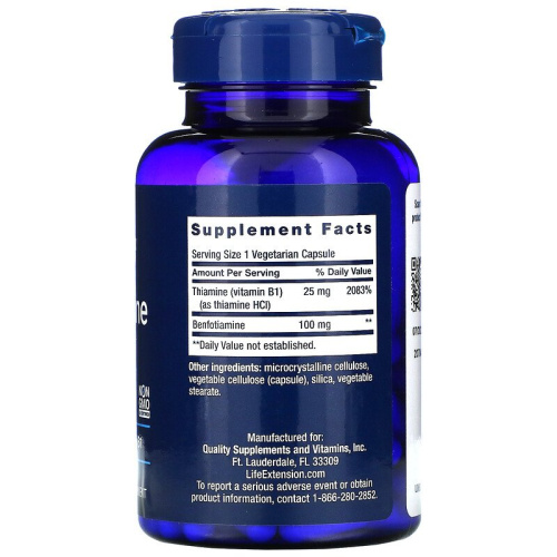 Life Extension Benfotiamine with Thiamine (Бенфотиамин с тиамином) 100 мг. 120 растительных капсул фото 2