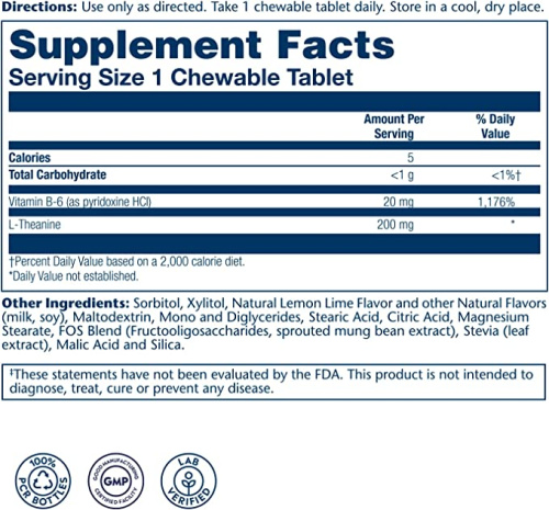 L-Theanine 200 mg Chewables (L-Теанин 200 мг) 30 жевательных таблеток (Solaray) фото 3