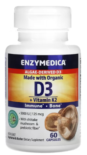 Organic Vitamin D3+K2 (MK-7) 5000 IU / 90 mcg 60 капсул (Enzymedica) фото 3