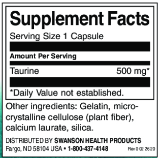 Taurine 500 мг (Таурин) 100 капсул (Swanson) фото 2