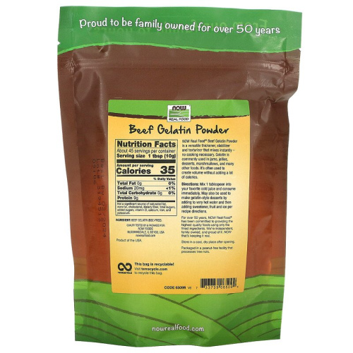 Now Foods Beef Gelatin Powder Говяжий Коллагеновый порошок 454 гр. фото 3