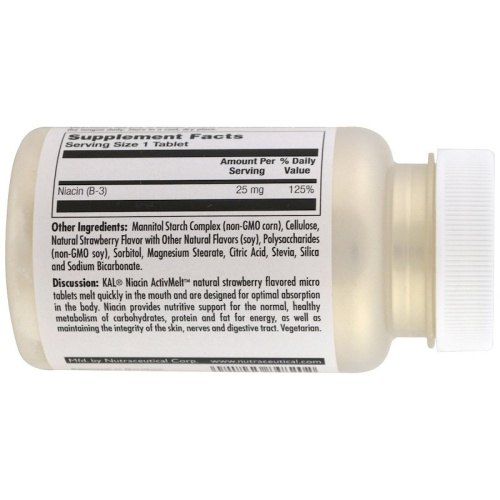 KAL Niacin ActivMelt (Ниацин, B3) 25 мг. 200 микротаблеток со вкусом клубники фото 3