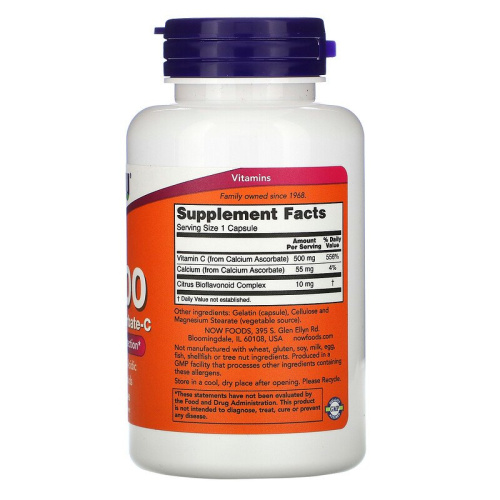 Now Foods Витамин C-500 Calcium Ascorbate-C (Аскорбат кальция c биофлавоноидами) 100 капсул фото 2