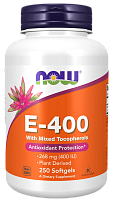Now Foods Витамин E-400 с разными типами токоферола (Mixed Tocopherols) 250 мягких капсул 