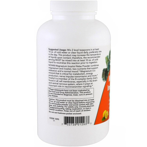 Now Foods Magnesium Inositol Relax Powder (Магний расслабляющий c инозитолом, порошок для лимонада) 454 г. фото 3