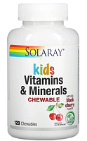 Kids Vitamins & Minerals Chewable (Детские витамины и минералы) 120 жев таблеток (Solaray)