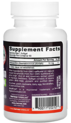 Astaxanthin 12 mg (Астаксантин 12 мг) 60 гелевых капсул (Jarrow Formulas) фото 2