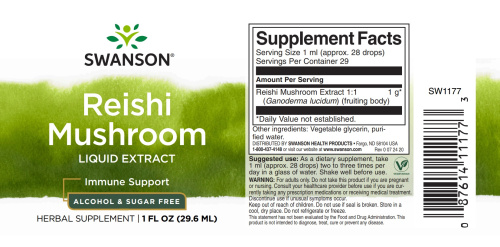 Swanson Reishi Mushroom Liquid Extract Alcohol & Sugar Free (Жидкий экстракт гриба рейши, без спирта и сахара) 29.6 мл. фото 2
