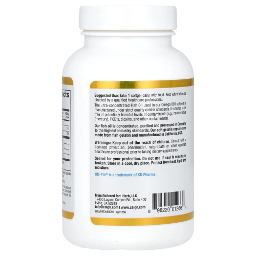 California Gold Nutrition Omega 800 Pharmaceutical Grade Fish Oil (рыбий жир фармацевтической степени чистоты, в форме триглицеридов) 1000 мг. 90 капсул фото 6