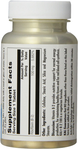 KAL Витамин B-2 (Рибофлавин) 100 мг. 60 таблеток фото 2