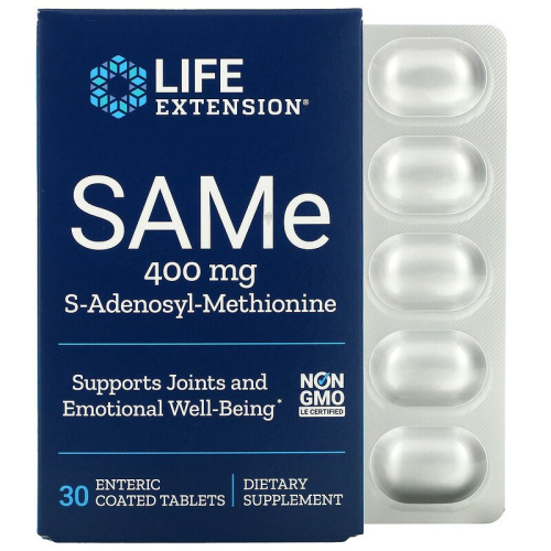 Life Extension SAMe (S-Аденозил-метионин) 400 мг. 30 таблеток покрытых кишечнорастворимой оболочкой