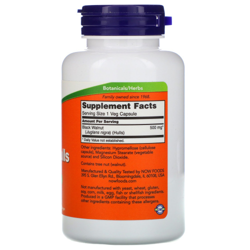 Now Foods Скорлупа черного ореха (Black Walnut Hulls) 500 мг. 100 растительных капсул фото 2