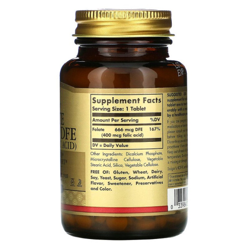 Folate 666 mcg DFE (400 mcg Folic Acid) 100 таблеток (Solgar) фото 2