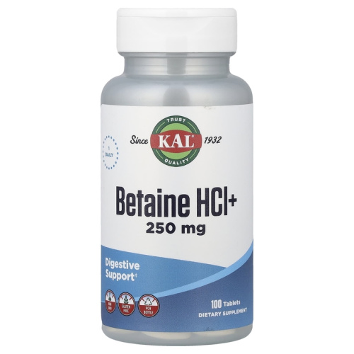 KAL Betaine HCl+ (Бетаина гидрохлорид+) 250 мг. 100 таблеток KAL Betaine HCl+ (Бетаина гидрохлорид+) 250 мг. 100 таблеток