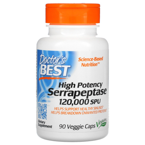 Doctor's Best High Potency Serrapeptase 120,000 SPU (Высокоэффективная серрапептаза) 90 растительных капсул