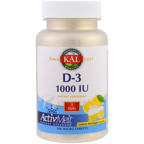 KAL Витамин D-3 ActivMelt 1000 МЕ 100 микротаблеток со вкусом лимонного безе