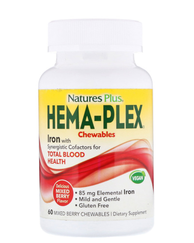 NaturesPlus Hema-Plex Iron Chewable (Железо с синергетическими кофакторами для общего здоровья крови) 60 жевательных таблеток 