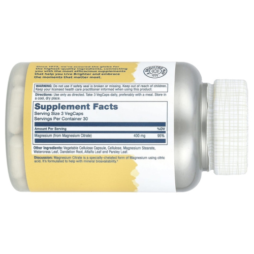 Solaray Magnesium Citrate (Магний цитрат) 400 мг. 90 растительных капсул  фото 2