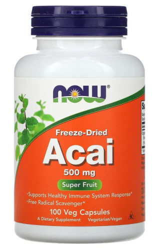 Now Foods Сублимированные ягоды Асаи (Freeze-Dreid Acai) 500 мг. 100 капсул