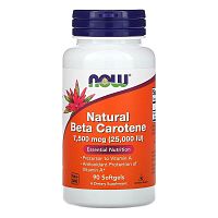 Now Foods Natural Beta Сarotene (Натуральный Бета-Каротин, Витамин A) 25000 МЕ 90 мягких капсул
