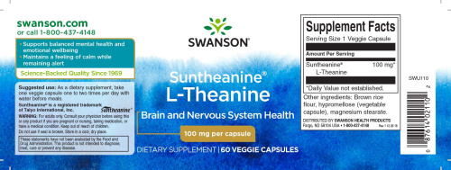 L-Theanine 100 mg Suntheanine® (L-теанин 100 мг) 60 вег капсул (Swanson) фото 2
