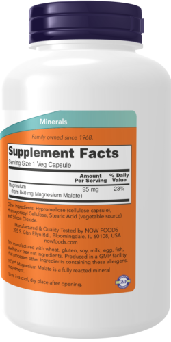 Now Foods Magnesium Malate Caps (Магния малат) 95 мг. 180 растительных капсул фото 2