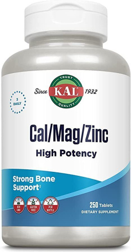 KAL Cal/Mag/Zinc High Potency (Кальций магний цинк, высокой эффективности) 1000/400/15 мг. 250 таблеток