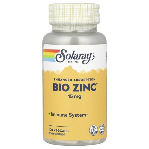 Bio Zinc 15 мг (Цинк) 100 растительных капсул (Solaray)_