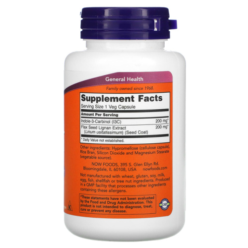 Now Foods Индол-3-Карбинол (Indole-3-Carbinol) 200 мг. 60 растительных капсул фото 2