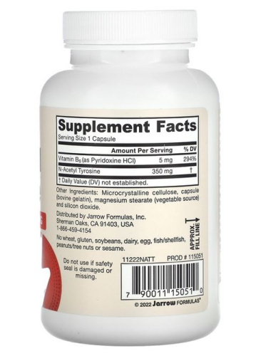 Jarrow Formulas N-Acetyl Tyrosine (N-ацетил тирозин) 350 мг. 120 капсул фото 2