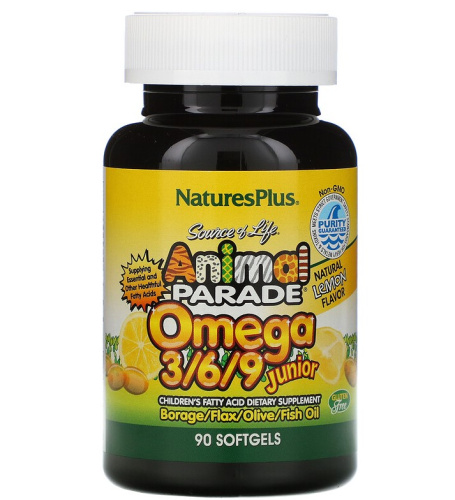 Omega 3-6-9 Junior Animal Parade (Лимонный Вкус) 90 капсул (NaturesPlus) фото 4