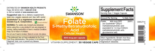 Folate 5-Methyltetrahydrofolic Acid 800 mcg (5-метилтетрагидрофолиевая кис-та) 30 вег капс (Swanson) фото 4