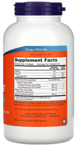 Now Foods Red Omega Red Yeast Rise With CoQ10 & Omega-3 Fish Oil (Красный рис с CoQ10 и рыбьим жиром Омега-3 ) 180 мягких капсул фото 2